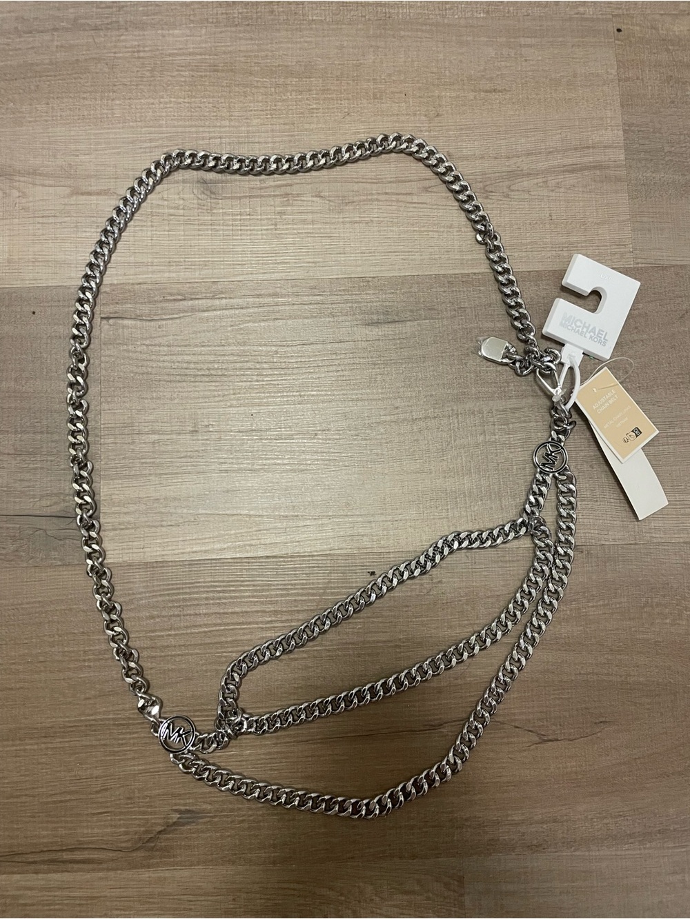 NWT Michael Kors adjustable layered metal chain link belt, size L/XL